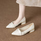 2026New spring and summer large-size elegant white high-heeled shoes for women, with thin heels and pointed toes, slip-on casual