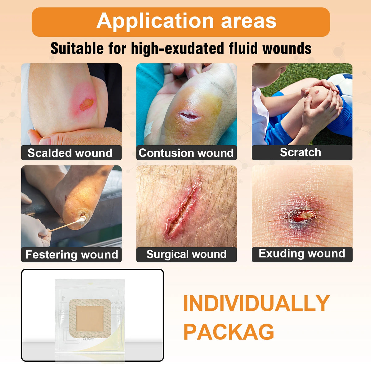 10pcs 3"x3"Silicone Foam Dressing Waterproof and High Absorbency Wound Bandage,Silicone Foam Border Pad for Wound Care