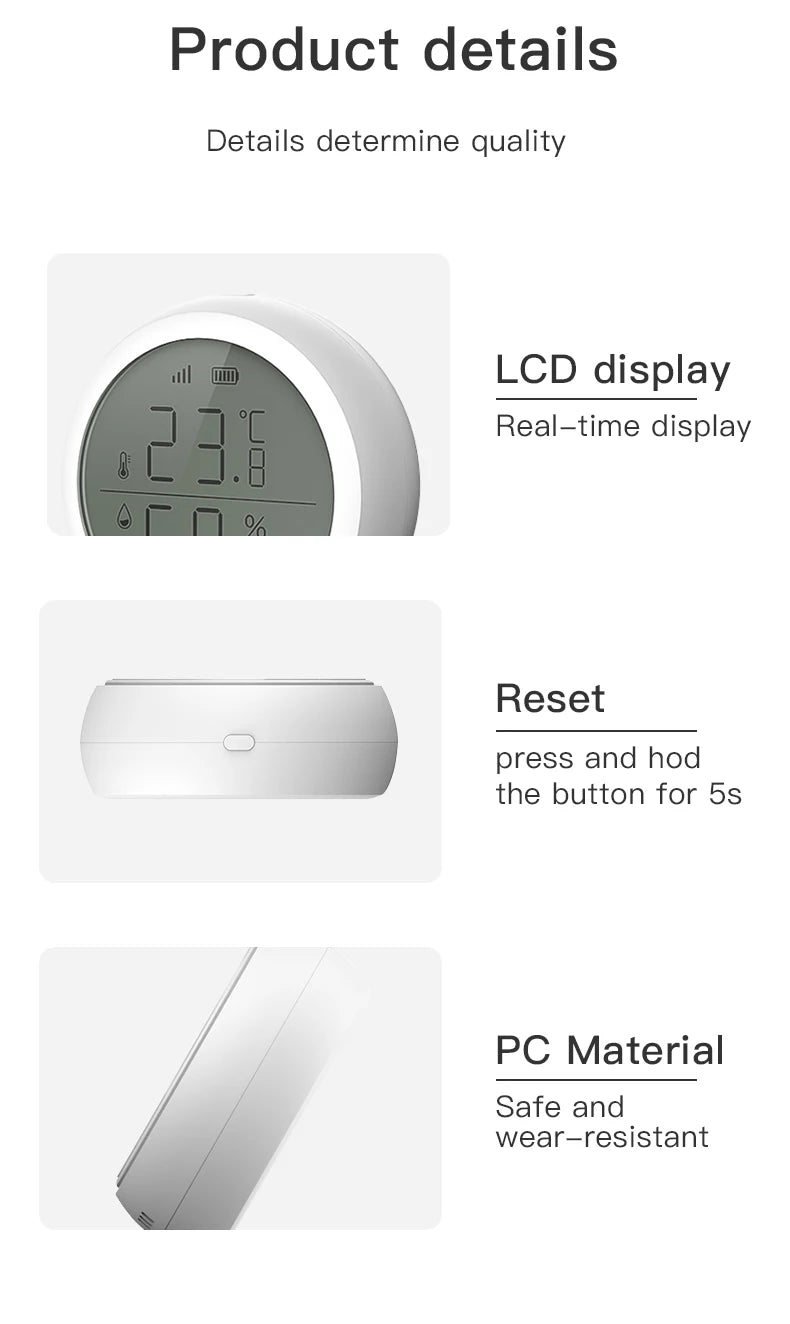 Temperature and Humidity Sensor With LCD for ZigBee Smart life APP Google Alexa Voice Control Support Multi-mode Gateway Option