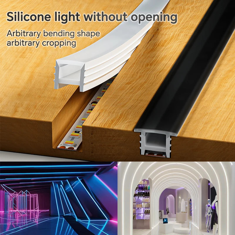 1M-10M LED Neon Rope Tube Soft Silicone Diffuser Channel Black/White Flexible Ribbon Strip Light for Recessed Channel