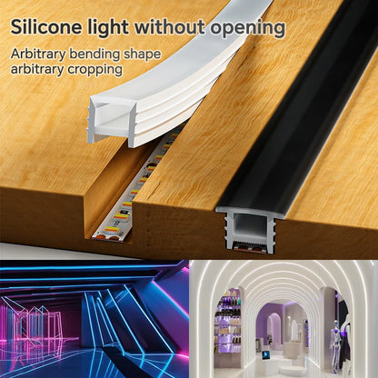 1M-10M LED Neon Rope Tube Soft Silicone Diffuser Channel Black/White Flexible Ribbon Strip Light for Recessed Channel