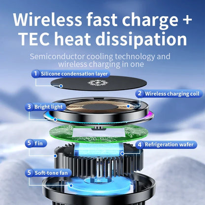 Ice Cooling Magnetic Wireless Car Charger Fast Charging Station for iPhone15 14 13 12 Pro Max 15W Magnet Car Phone Holder Stand