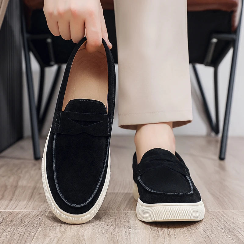 Suede Leather Men Loafers Fashion Comfortable Casual Shoes Breathable Slip on Walking Shoes Platform Lightweight Work Shoes