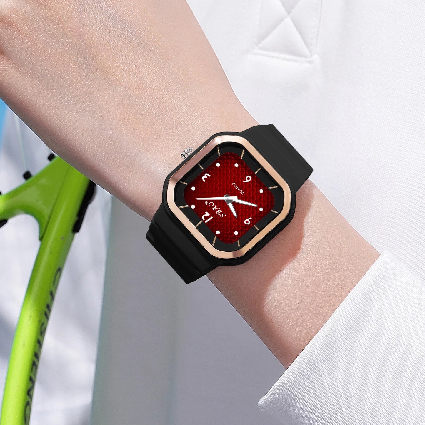 Trendy Square Dial Women Watch Teal Silicone Strap Rose Gold Bezel Analog Quartz Wristwatch Casual Waterproof Sport Wrist Clock