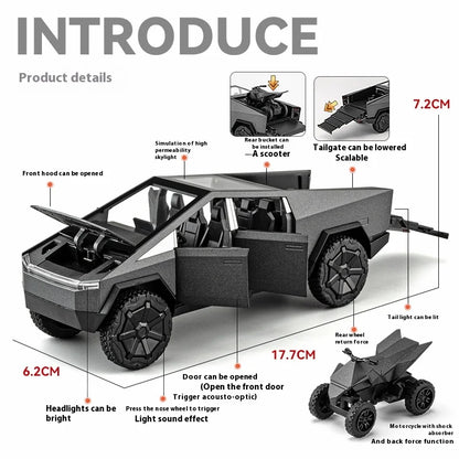 Cyber Truck Pickup Trailer RV Metal Alloy Toy Car Model Die-Casting Off-Road Vehicle Men's Gift Collection Truck Ornaments