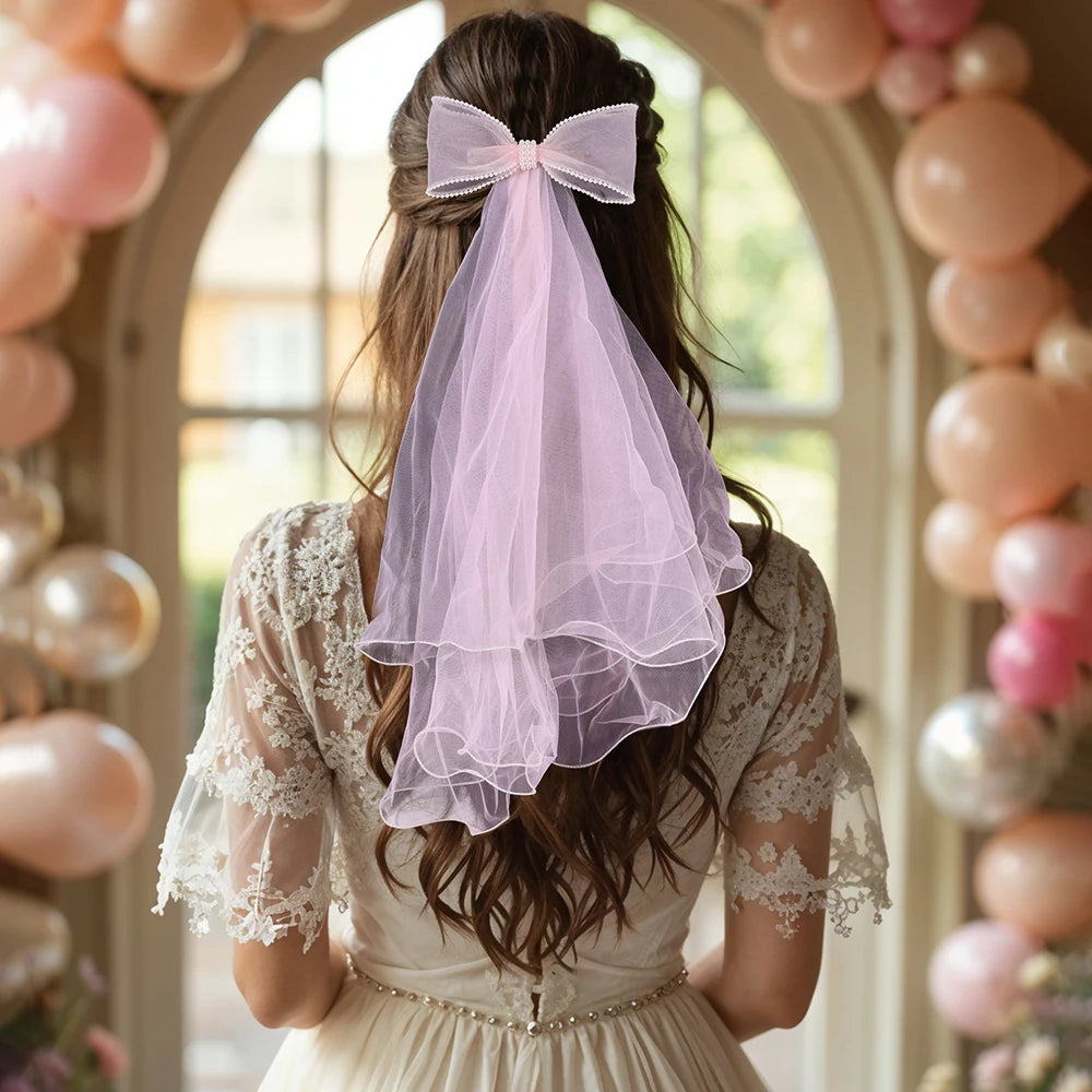 White Tulle Hair Clips For Girls Fairy Mesh Bow Large Hairpin Flower Barrette Summer Party Wedding Women Headdress Accessories