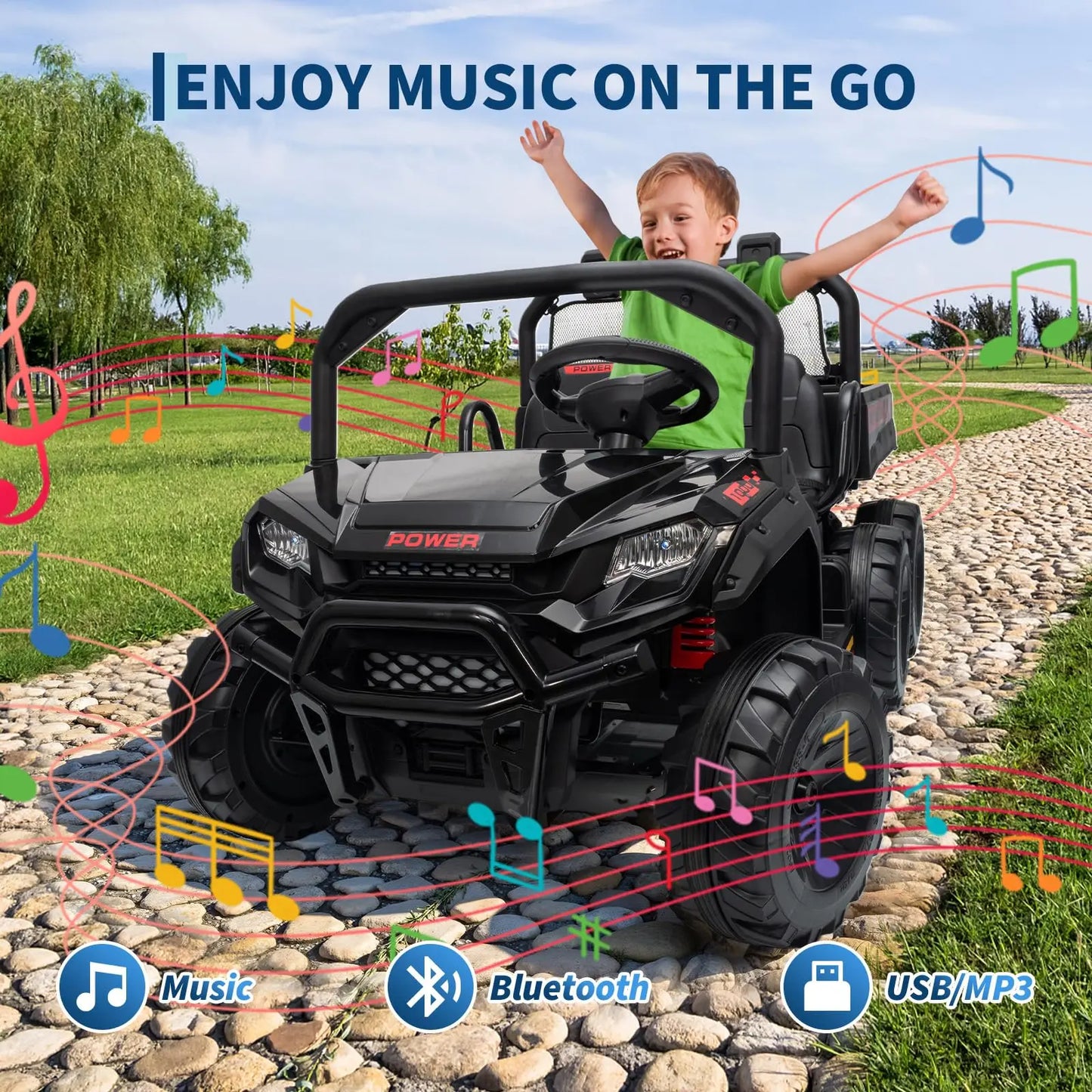 24V 4WD All-Terrain Kids Ride On Dump Truck Parental Remote Control 3 Speeds 2-Seater Off-Road Toy Car For Boys Girls