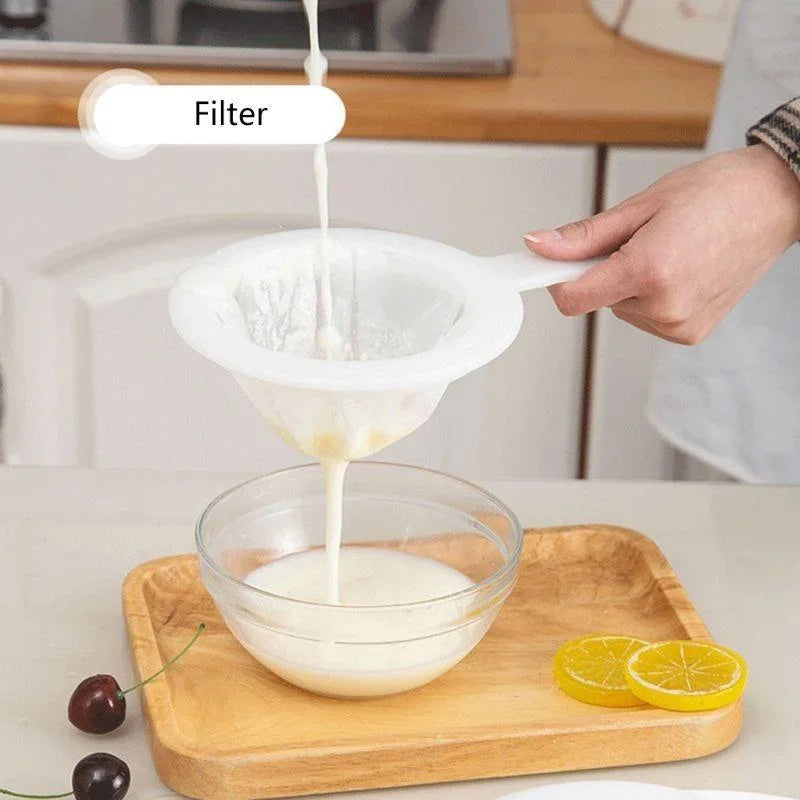 100/200/400Mesh Kitchen Ultra-Fine Nylon Mesh Strainer, Plastic Sieve Fine Mesh with Handle Kitchen Tool for Milk, Yogurt, Juice