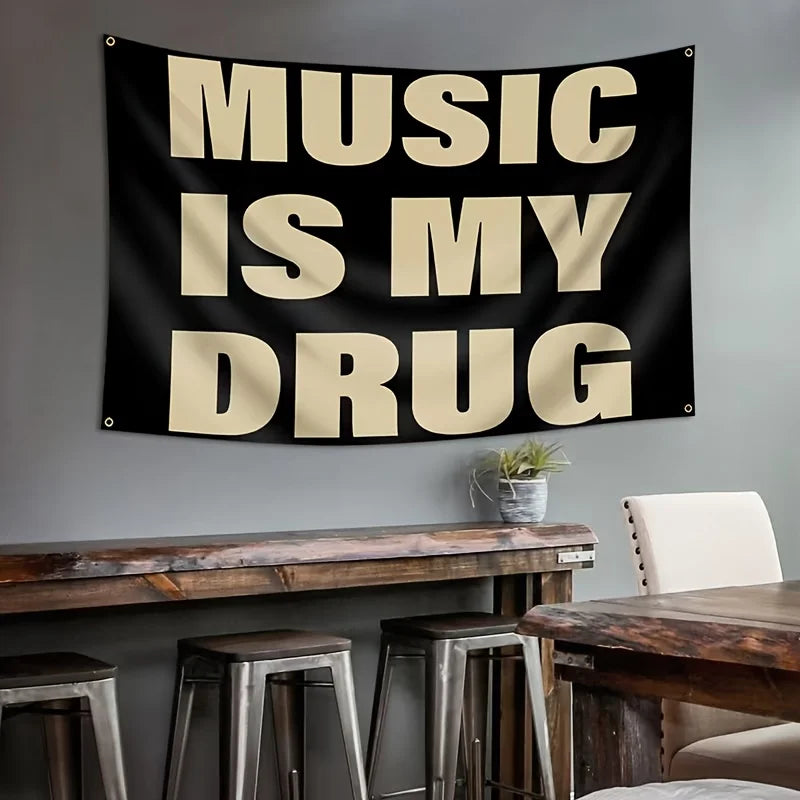 VIKAMA Music Is My Drug Personality Quotation Tapestry Music Lover Bedroom Music Studio Hanging Cloth Home Decoration