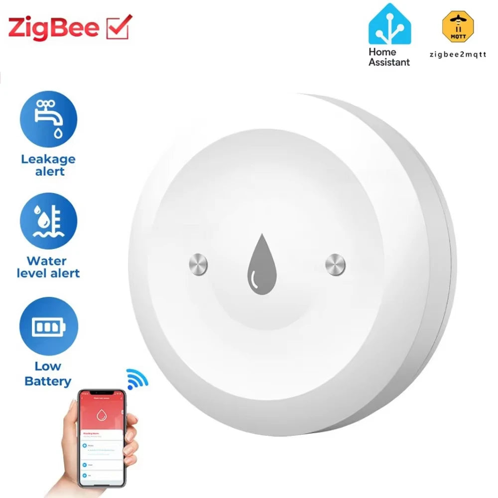 ZigBee Smart Water Leak Sensor Water Overflow Level Detector Security Alarm System Flood Leakage Sensor Google Home 2MQTT