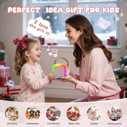 Kids Adult Karaoke Machine Portable Bluetooth Speaker with 2 Microphones RGB Light Voice Changer for Party Gift