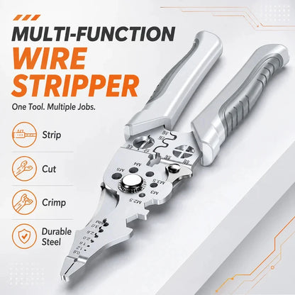Ergonomic Grip Stainless Steel Electric Plier 8.5" Multi-purpose Wire Stripping Cutting Crimping Hand Tool