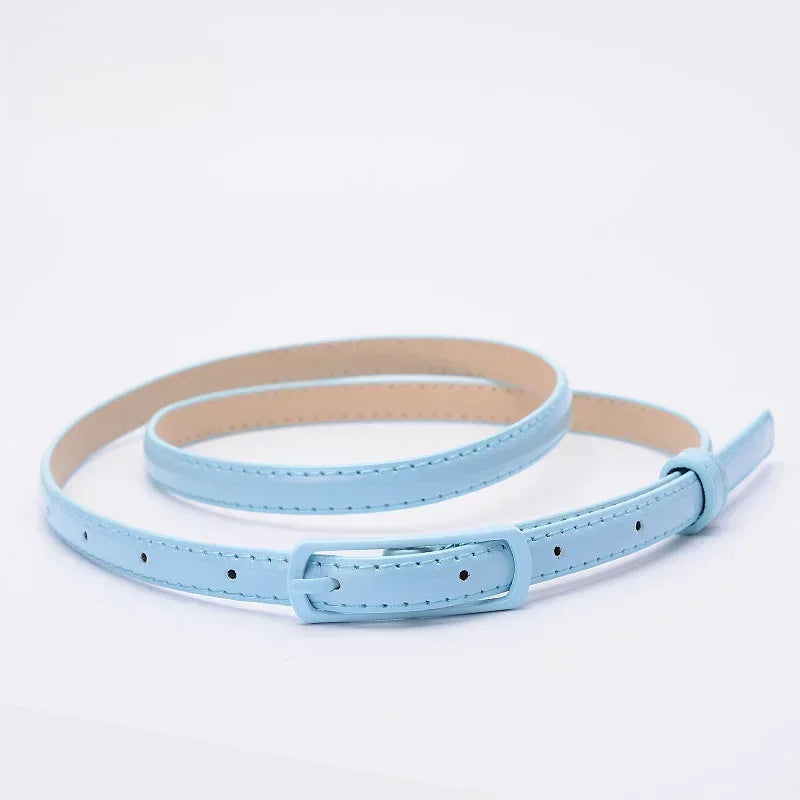 Children Candy Color Belts 1.2cm Super-thin PU Belts Simple Solid Color Lightweight Belts Summer Apparel Accessories