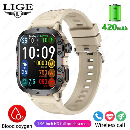 LIGE Outdoor Men's Sports Smart Watch 2.01 inch HD Screen Fitness Monitor Bluetooth Call Smartwatch For Men Women Holiday Gifts