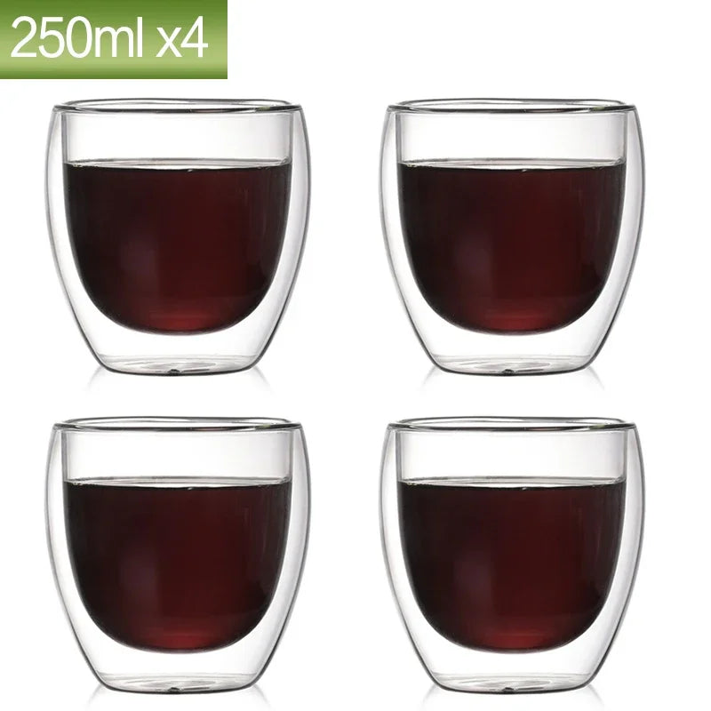 80ML Double Wall Glass Cup 1/12PCS Transparent Handmade Heat Resistant Tea Drink Whisky Wine Set Espresso Coffee Milk Mugs Gift