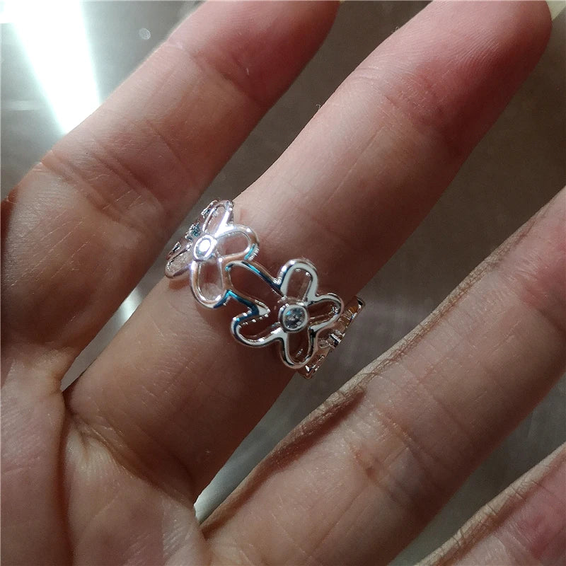 Korean Fashion Cute Heart apple Star Geometric Open Metal Ring For Women Y2K Gothic Creative Charm Grunge Jewelry Accessories