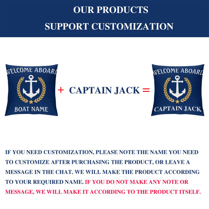 Custom Boat Name Pillow Covers Personalized Nautical Anchor Cushion Cases for Yacht Home Decor Beach House Welcome Aboard