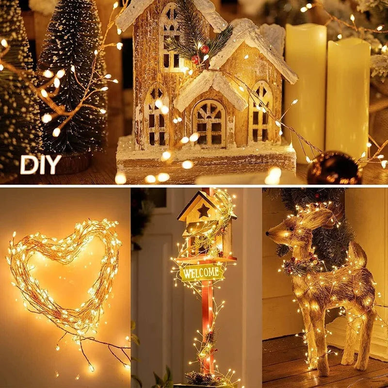 USB Power LED Firecracker String Lights Remote Control Garland Fairy Lights for Wedding Party Garden Plants Christmas Decoration