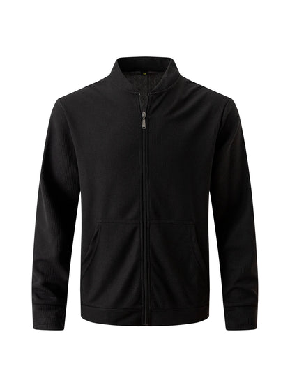 Men's Casual Bomber Jacket, Stand Collar Full Zip Outerwear with Pockets, Everyday Business Casual Wear