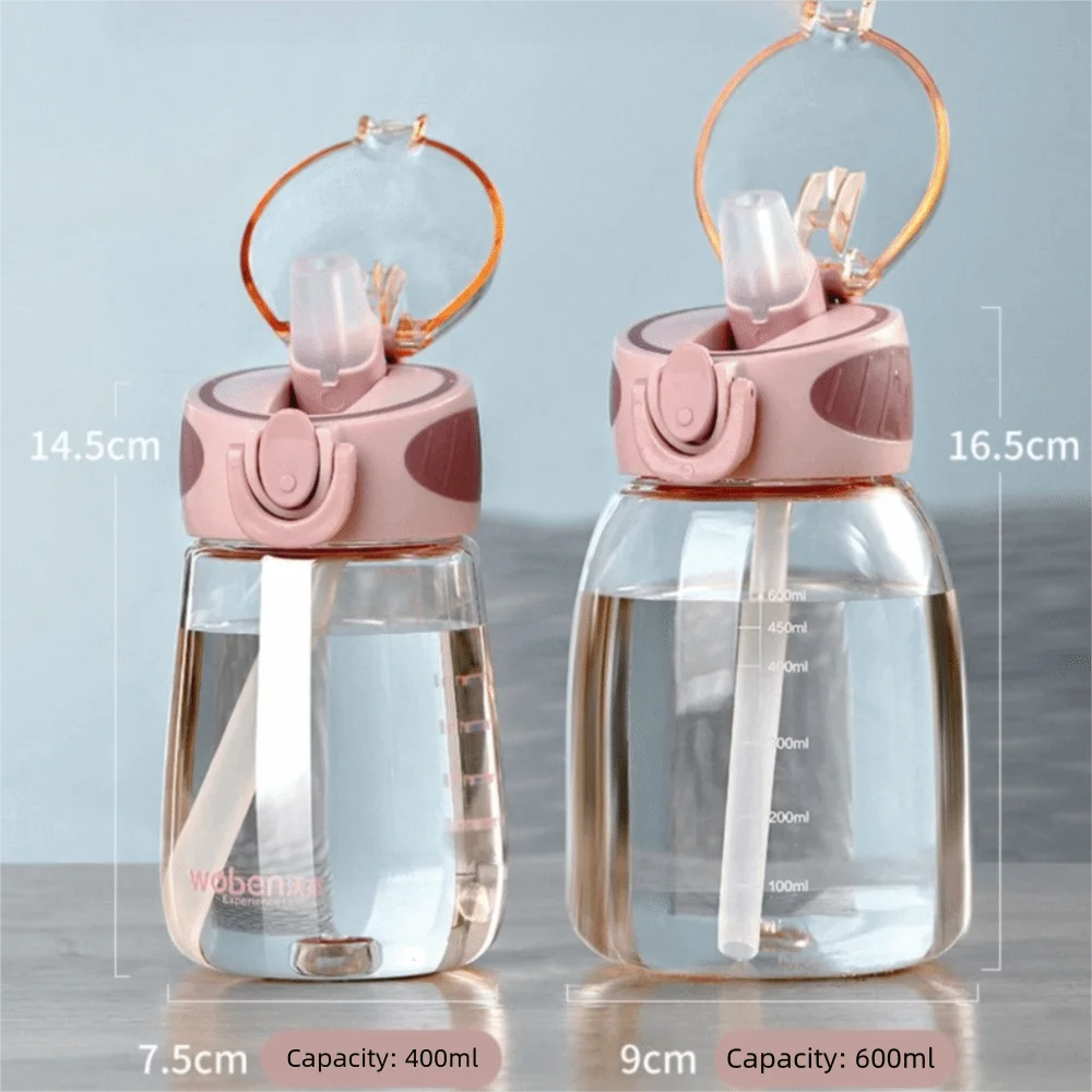 Portable Plastic Water Straw Cup Drop Proof with Scale Sippy Cup Leak-proof Food-Grade Silicone Water Bottle