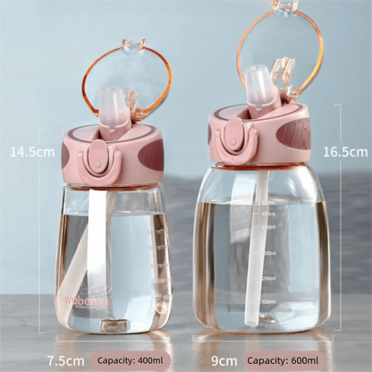 Portable Plastic Water Straw Cup Drop Proof with Scale Sippy Cup Leak-proof Food-Grade Silicone Water Bottle