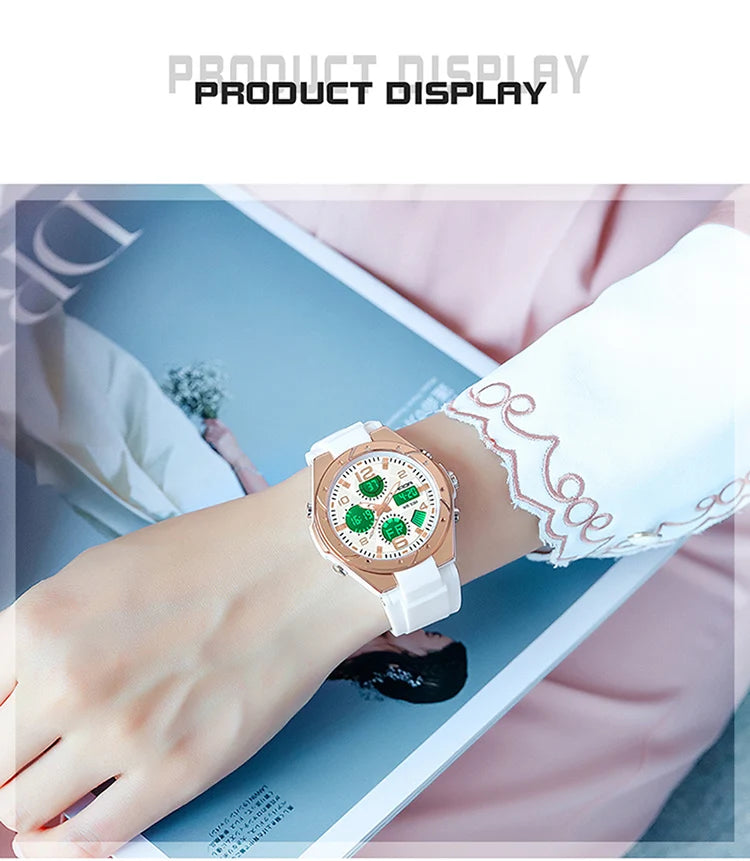 SANDA Luxury Ms LED Digital Sport Watch Fashion Casual Gold Wrist Watch Women Girl Military Waterproof Quartz Wristwatches 6062