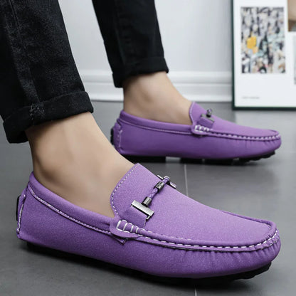 Men Yellow Suede Loafers Horse Bit Buckle Slip on Driving Shoes Casual Business Moccasins Breathable Loafers for Men