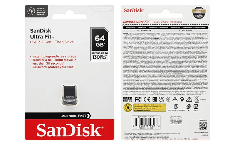 SanDisk Ultra Fit USB 3.2 Pendrive Mini 16GB 32GB 64GB 128GB 256GB 512GB CZ430 Pamięć USB Do 400 MB/s Dysk U