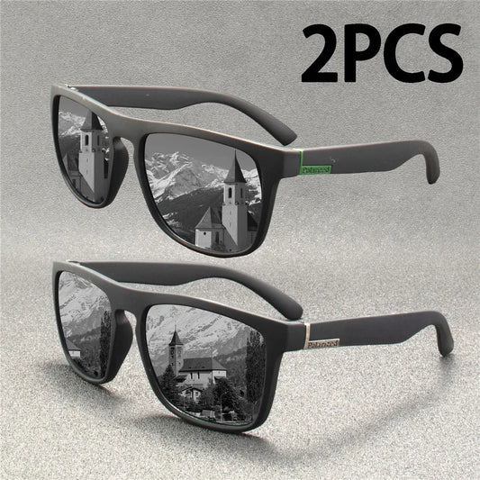 2PCS Fashion Sunglasses Men Luxury Brand Designer Vintage Outdoor Driving Sun Glasses Male Goggles Shadow  Oculos