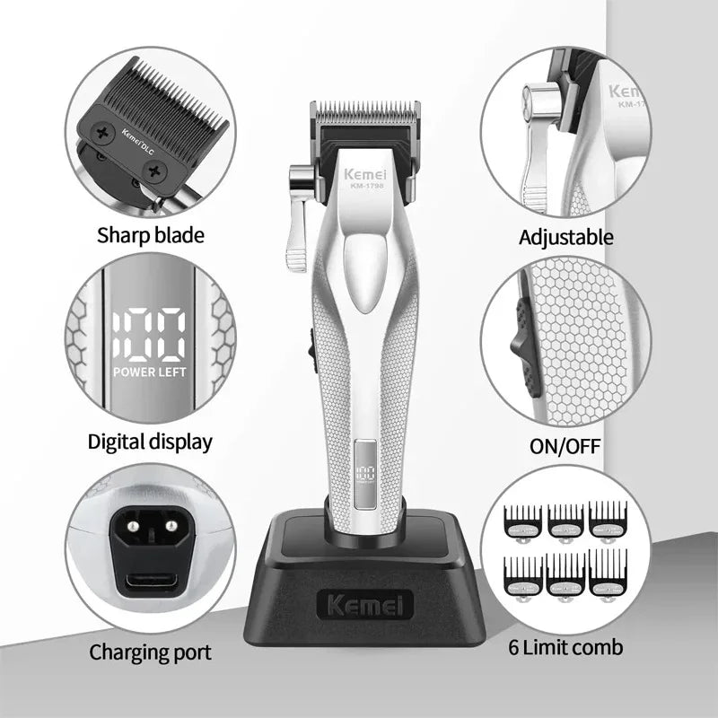 Kemei Clippers Professional Haircut Suit Rechargeable Hair Clippers Metal Body Shaver LCD Display Clipper For Man KM-3023 Set