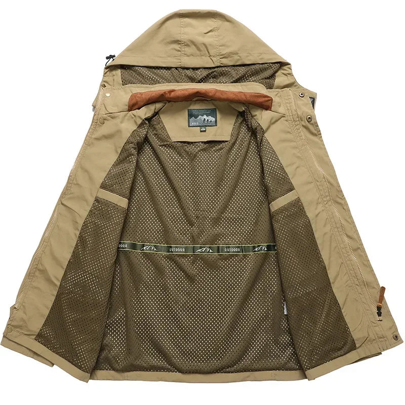 2025 New Men's Sports Jacket Thin Outdoor Quick Dry Loose Multi-Pocket Outerwear Waterproof Windproof Casual Spring Autumn Coat