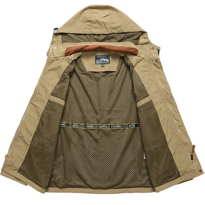 2025 New Men's Sports Jacket Thin Outdoor Quick Dry Loose Multi-Pocket Outerwear Waterproof Windproof Casual Spring Autumn Coat
