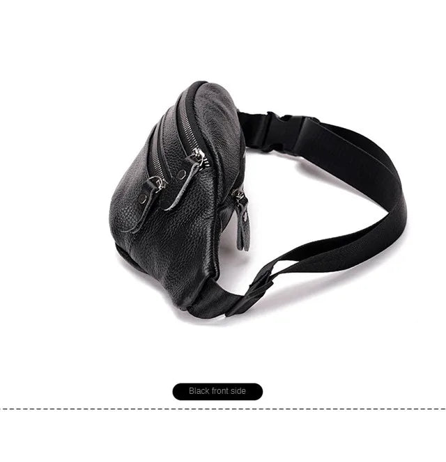 Men's Genuine Leather Chest Bag Double Zipper Cowhide Fanny Pack Casual Crossbody Sling Bag for Daily Commute & Travel