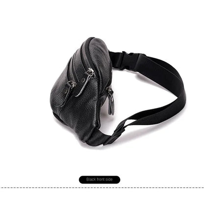 Men's Genuine Leather Chest Bag Double Zipper Cowhide Fanny Pack Casual Crossbody Sling Bag for Daily Commute & Travel