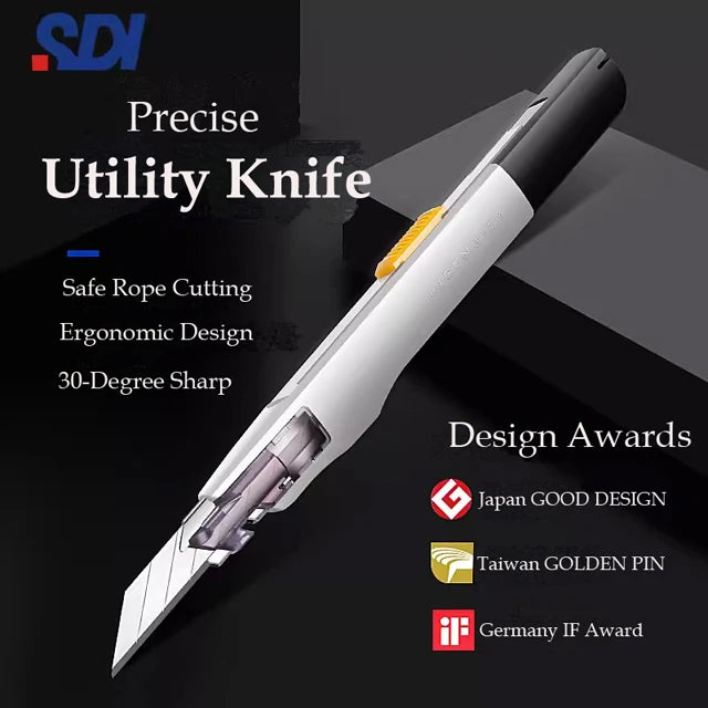 SDI 9mm Anti-Shaking Utility Knife 30-Degree Angle Sharp Black Steel Blades Box Cutter Auto Lock Professional Craft DIY Opener