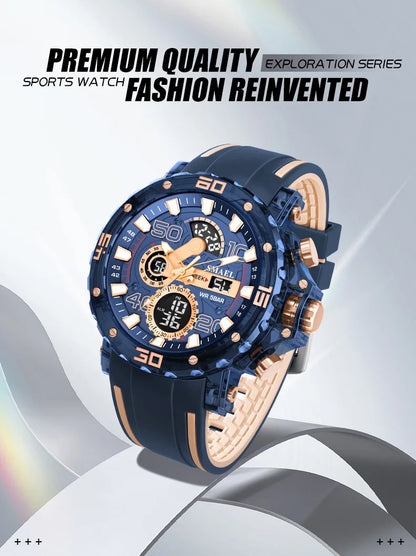 SMAEL 8136 Dual Display Military Watch for Men - 50M Waterproof LED Alarm Chronograph Stopwatch Shock Resistant