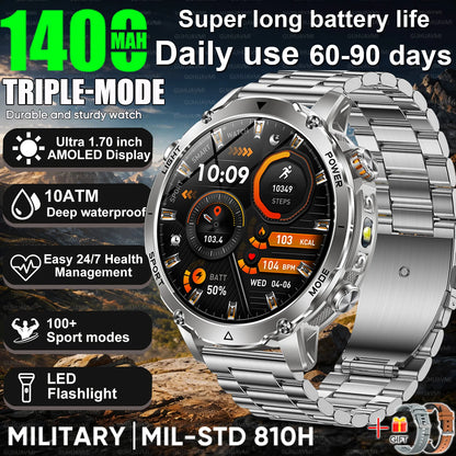 2026 Nowy Wojskowy CZOŁG Smartwatch Połączenia Bluetooth Wodoodporność 10ATM Bateria 1400mAh Monitorowanie Tętna Zegarek Sportowy Outdoor Męski