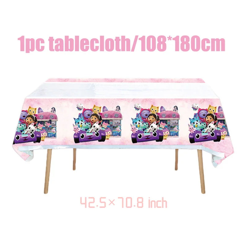 Gabby Dollhouse Birthday Party Supplies Plates Cups Tablecloth Napkins Gabby Cat Birthday Decoration Supply Kit Kids Party Favor