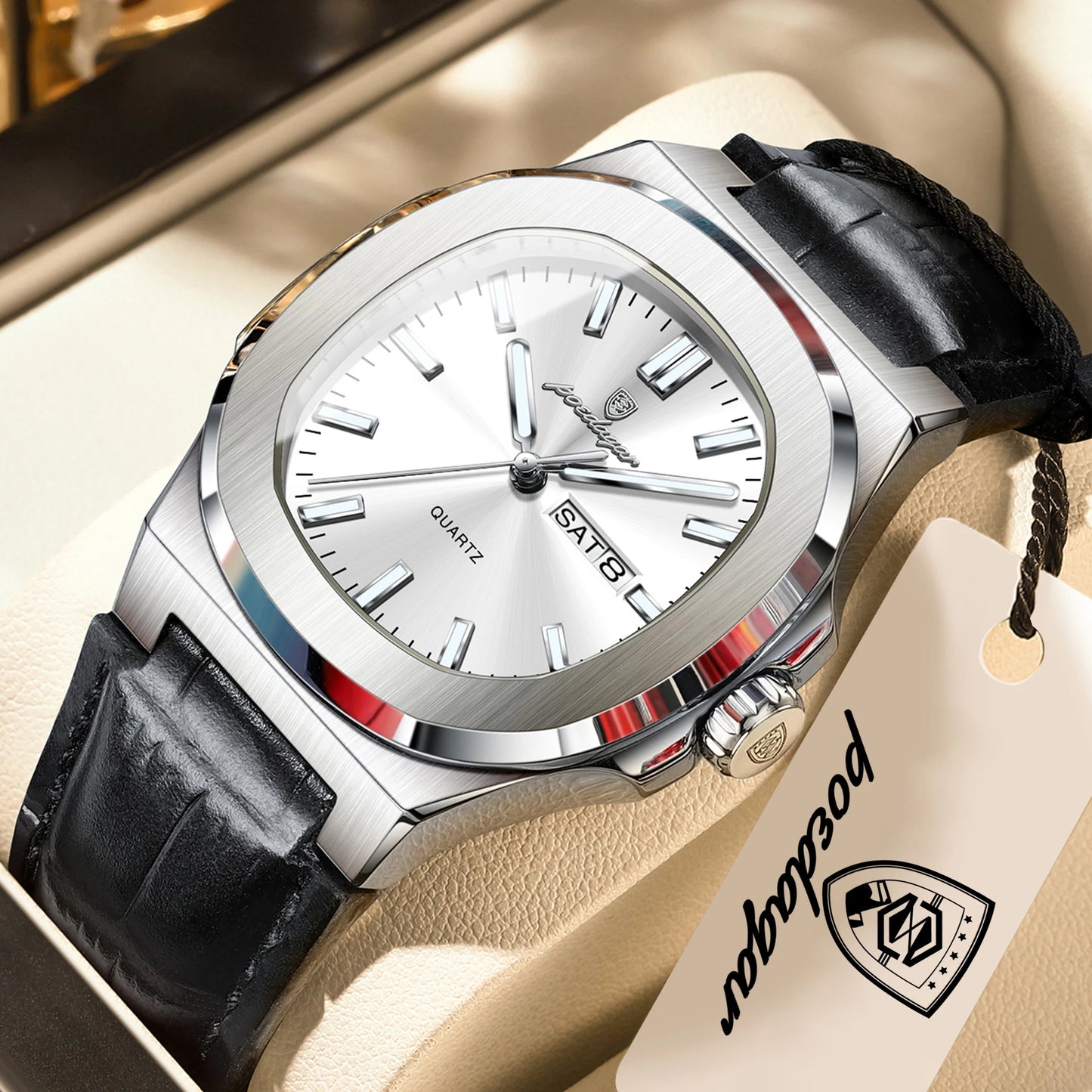 POEDAGAR Fashion Wristwatch For Boyfriend Luminous Waterproof Week Calendar Business Couple Watches Leather Luxury Men's Watches