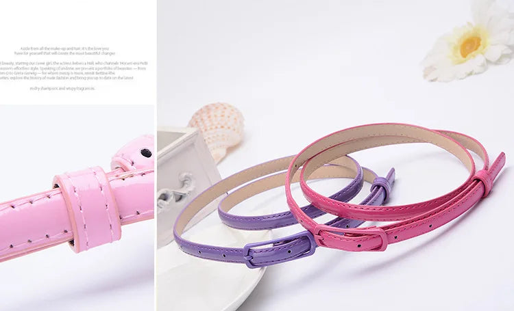Children Candy Color Belts 1.2cm Super-thin PU Waistbands Simple Solid Color Casual Belts Girl Apparel Accessories