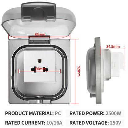 IP65 Waterproof Outdoor Socket, 16A High Power Wall Plate, 250V US/Thai Style 10A Receptacle, Bathroom & Weatherproof Electrical