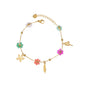 Freeteeme Fashion Colorful Flower Bracelet for Women Girls Stainless Steel Jewelry Gold Color Beads Chain Valentine's Day Gift