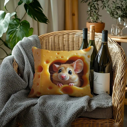 Cute Mouse-in-Cheese Pillow: Add a Whimsical Touch to Your Home! Sofa cushion cover, home room dormitory decoration, 2D printing