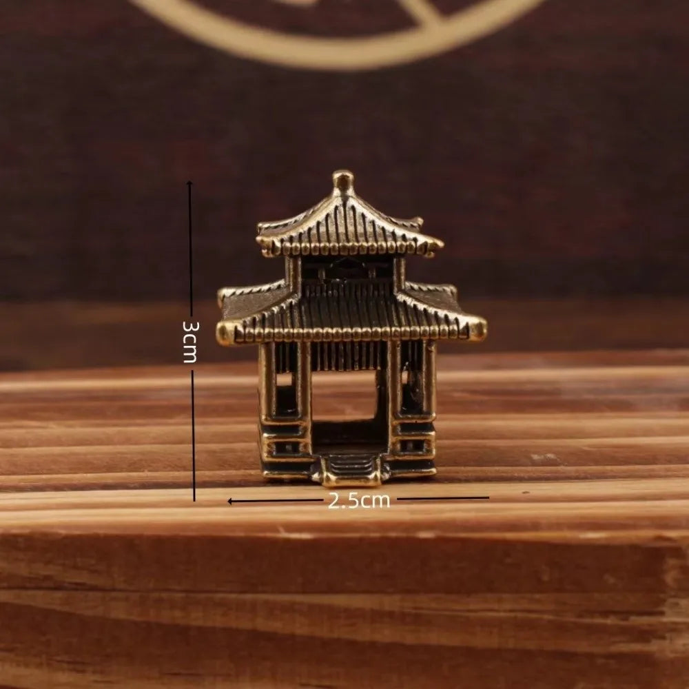 Retro Brass Micro Landscape Chinese Rockery Ancient Pavilion Ancient Architecture Miniature Model Bonsai Fish Tank Decoration