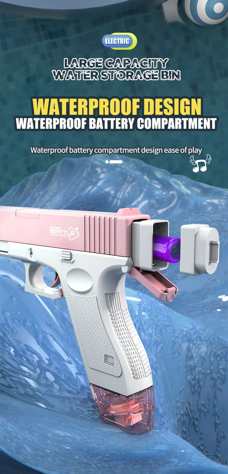New Summer Electric Water Gun Toy Portable Automatic Electric Burst Water Gun Outdoor  Beach Water Toys Water gun accessories