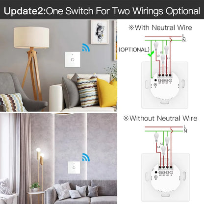 Tuya Wifi/Zigbee RF433 EU Smart Wall Switch 1/2/3/4 Gang Touch Sensor Button No-Neutral Wire,Voice With Alexa Google Home