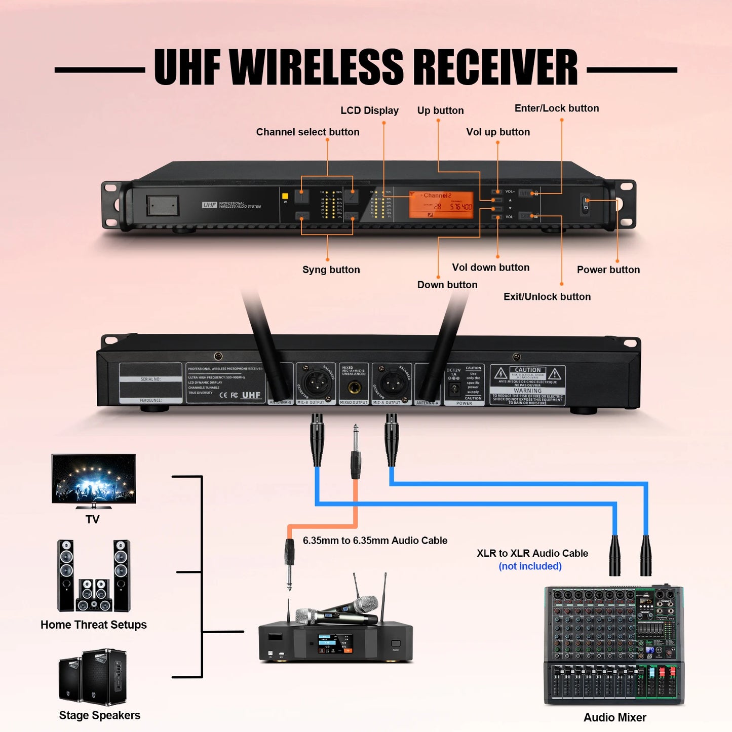 DEPUSHENG T118 Portable Professional Microphone 2-channel Handheld UHF Wireless Microphone System