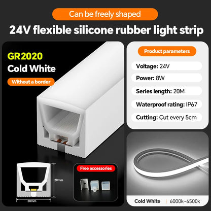 LED flexible silicone light strip embedded 24V waterproof tubing linear lamp concealed installation flexible soft light strip