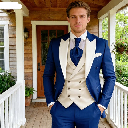 Pink Men's Elegant Peak Lapel Tuxedo 3-Piece Suit with Blazer Vest And Pants Set for Formal Business Prom Grooming
