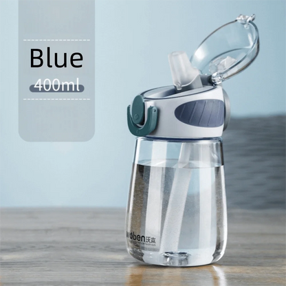 Portable Plastic Water Straw Cup Drop Proof with Scale Sippy Cup Leak-proof Food-Grade Silicone Water Bottle